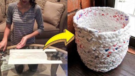 Easy DIY Basket Using Plastic Bags | DIY Joy Projects and Crafts Ideas Plastic Bag Basket, Plastic Bags Diy, Bag Upcycling, Basket Walls, Diy Joy, Recycled Plastic Bags, Repurposing Ideas, Basket Uses, Small Basket