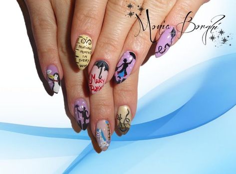 Mary Poppins Mary Poppins Nail Art, Mary Poppins Nails, Nails Board, Disney Inspired Nails, 2024 Nails, Anime Nails, Nail Time, Nail It, Nail Art Disney