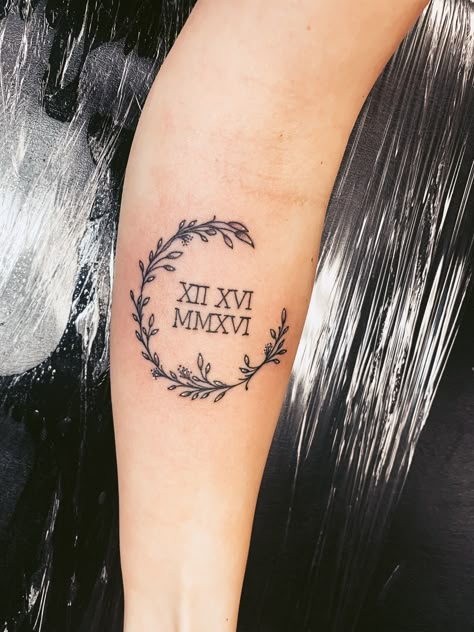 Roman Numeral Tattoo Arm, Kids Birthday Tattoo, Roman Numbers Tattoo, Halo Tattoo, Faith Tattoo On Wrist, Roman Numeral Tattoo, Numeral Tattoo, Inner Arm Tattoos, Dragon Tattoo Back Piece