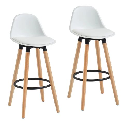 Corrigan Studio® Rochefort 26" Bar Stool | Wayfair Contemporary Counter Stools, Casual Kitchen, Wood Counter Stools, Backless Stools, Stools For Kitchen Island, Swivel Counter Stools, Modern Stools, Wood Bar Stools, Wood Counter