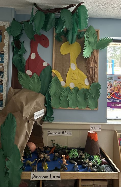 Dinosaur Dramatic Play Center, Dinosaur Display Eyfs, Dinosaur School Display, Dinosaur Dramatic Play Preschool, Dinosaur School Theme, Dinosaur Museum Dramatic Play, Dinosaur Library Display, Dinosaur Land, Child Guidance