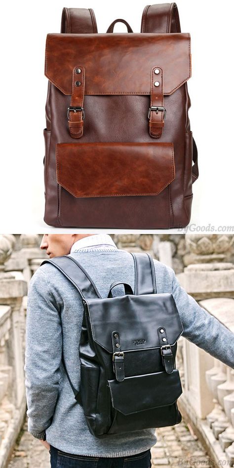 Retro Large Flap Metal Lock Belt Square Men's Brown Strap School Backpack for big sale  ! #backpack #Bag #retro #large #brown #Backpack #Bag #rucksack #student #college #large Leather Backpack Pattern, Backpack Project, College Backpacks, Lace Backpack, Steampunk Bag, Backpack Photography, Brown Backpack, Portable Office, Leather Backpack For Men