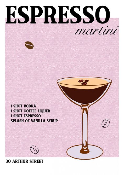 This can be printed in A4, A3, A2 and A1 format. I have made this simple and easy with great colours for a kitchen or living room if you love an espresso martini. Esspreso Martini Aesthetic, Expresso Martinis, Expresso Martini Aesthetic, Prints For Kitchen, Simple Posters, Coffee Prints, Espresso Martini Wallpaper, Aesthetic Prints, Espresso Martini Party