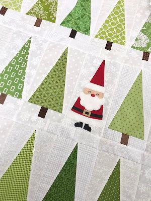 Santa In The Trees Table Runner, Triangle Santa Quilt Block, Christmas Trees Quilt Patterns, Santa In The Trees Quilt Pattern, Santa Quilt Block Free Pattern, Santa Quilt Block, Little Trees Quilt Pattern, Christmas Applique Quilts, Santa Quilt Patterns