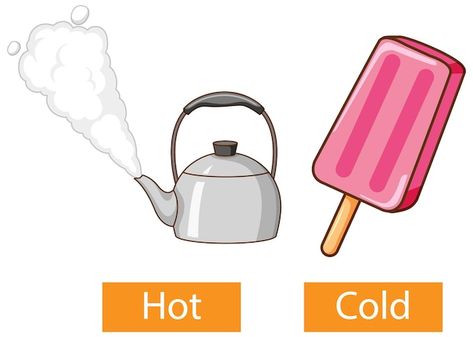 Opposite adjectives words with hot and c... | Free Vector #Freepik #freevector #adjectives #opposite #flashcard #english-grammar Cold Illustration, Common Adjectives, Lkg Worksheets, List Of Adjectives, Adjective Words, English Adjectives, Opposite Words, Kids Worksheets Preschool, Learning English For Kids