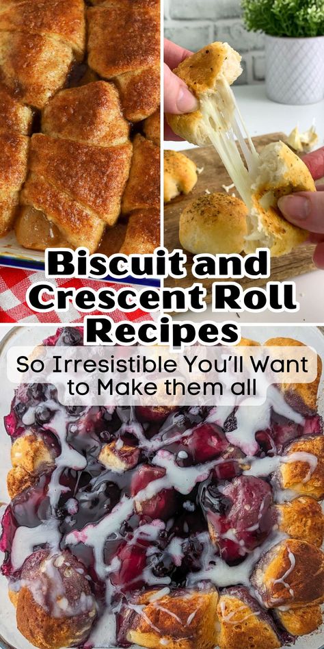 These biscuit and crescent roll recipes are irresistibly delicious and versatile. From savory twists that'll revolutionize your appetizer game to sweet treats that'll have you sneaking bites for breakfast, these recipes are about to become your new obsession. Canned Biscuits Dessert Recipes, Ideas For Biscuits In A Can, Deserts Using Biscuits, Desserts Made From Canned Biscuits, Appetizers Using Biscuits, Refrigerator Biscuit Recipes Desserts, Desserts Using Pillsbury Biscuits, Appetizer Recipes Using Crescent Rolls, Appetizers With Biscuit Dough