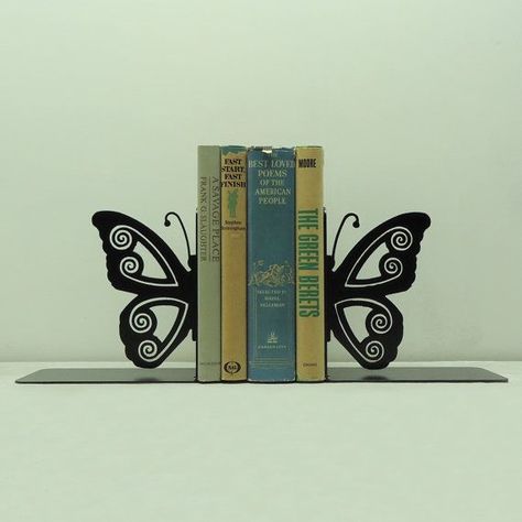 Butterfly Bookends, Industrial Bookends, Knob Creek, Family Holiday Gifts, Artistic Decor, Wood Butterfly, Wooden Bookends, Laser Art, Scroll Saw Patterns