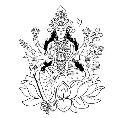 Ashta Lakshmi, Pencil Sketch Drawing, Indian Goddess, Vector Sketch, Indian Art Paintings, Art Et Illustration, Hindu God, Black And White Drawing, Black And White Illustration