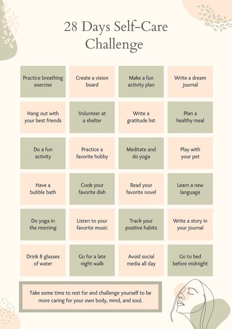 28 Days Self-care Challenge Board - Etsy Self Care Challenge, 30 Day Abs, 28 Day Challenge, Days Challenge, Self Care Bullet Journal, Vie Motivation, Health Planner, Positive Habits, 28 Days