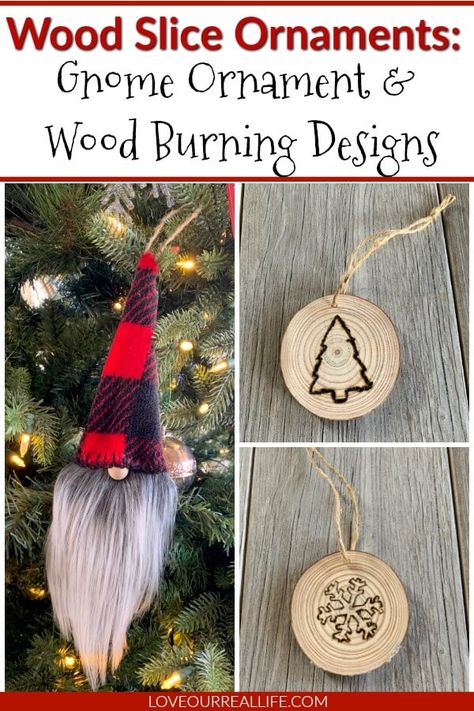 Gnome Ornaments Diy, Christmas Tree Ornament Crafts, Wood Slice Ornaments, Ornaments Wood, Christmas Tree Template, Ornament Craft, Cute Christmas Tree, Gnome Ornaments, Ornament Tutorial