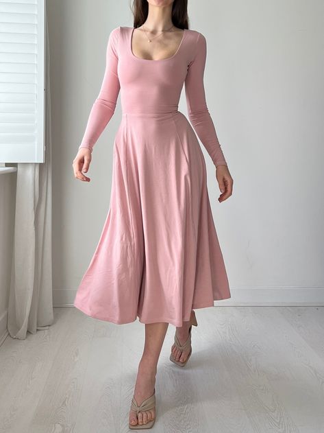 Soft Classic Dresses, Elegant Outfit Dress, Timeless Aesthetic, Soft Classic, Pink Midi Dress, Feminine Dress, Layered Skirt, Bamboo Fabric, Corset Style