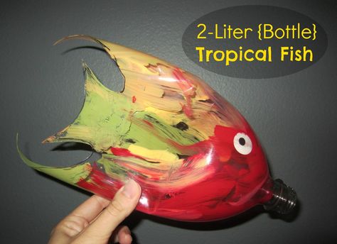 Relentlessly Fun, Deceptively Educational: 2-Liter {Bottle} Tropical Fish(www.ChefBrandy.com) Soda Bottle Crafts, Bottle Fish, Drinks Soda, 2 Liter Bottle, Water Bottle Crafts, Plastic Fish, Plastic Bottle Art, Diy Plastic Bottle, Recycled Art Projects