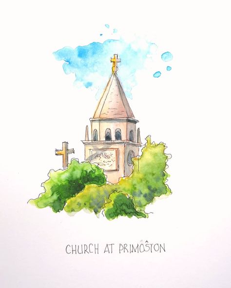 St Georges Church Primosten Croatia, built in 1485. I am on holiday in Croatia and there are so many pretty things to draw. Drawn on… Croatia Drawing, Pretty Things To Draw, Primosten Croatia, Croatia Holiday, St Georges, Things To Draw, Pen Sketch, Pen And Watercolor, Saint George