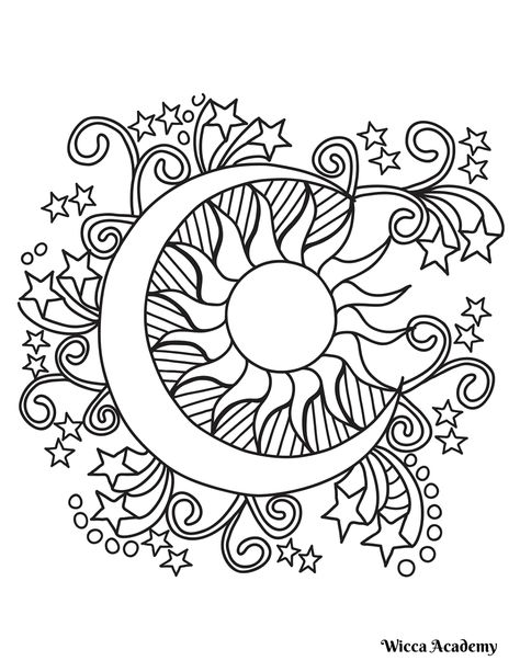 Art Soleil, Sun Coloring Pages, Coloring Mandalas, Shape Coloring Pages, Moon Coloring Pages, Star Coloring Pages, Detailed Coloring Pages, Free Adult Coloring Pages, Printable Adult Coloring Pages