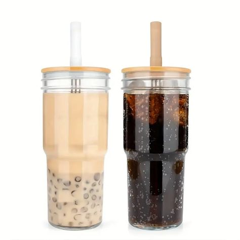 Wide Mouth Mason Jar Drinking Glass Bamboo Lids Straws - Temu Mason Jar Drinking Glasses, Mason Jar Drinks, Drinking Jars, Wide Mouth Mason Jars, Smoothie Cup, Glass Tea Cups, Iced Coffee Cup, Tumbler With Handle, Drinking Glass