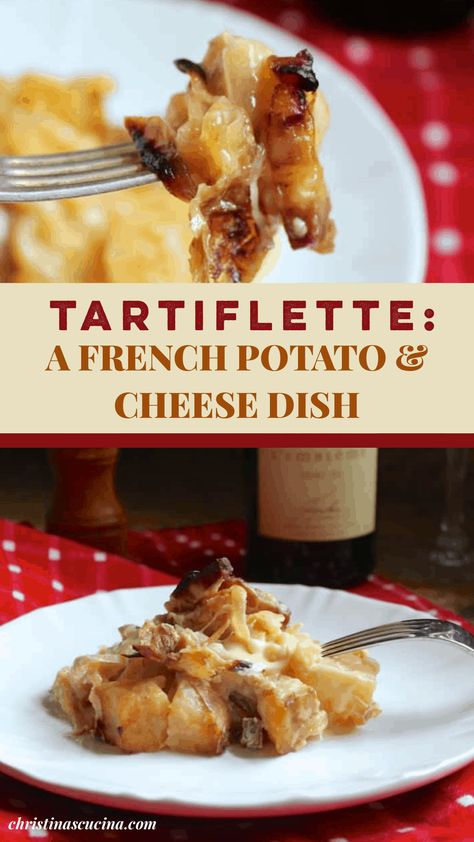 Tartiflette is one of those dishes that you can’t believe you lived without. This French tartiflette recipe combines crispy cubes of potato, melty cheese, onions, lardons (pancetta) and white wine for a decadent meal! Tartiflette Recipe Americas Test Kitchen, French Potato Casserole, Lyonaisse Potatos, French Food Recipes Easy, French Potatoes Recipes, Kate Deering Recipes, Casserole Kitchen Recipes, Cassolette Recipe, French Potato Recipes