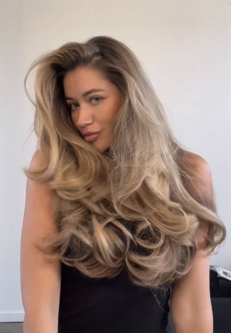 Blowout With Dyson, Wispy Bangs Long Layers, High Volume Hair, Dyson Air Wrap, Air Wrap, 90s Haircuts, Dyson Airwrap, Hair Tool, Honey Blonde Hair