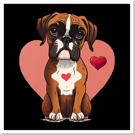 Perfect for everyone that love celebrate valentine's day & dogs. -- Choose from our vast selection of art prints and posters to match with your desired size to make the perfect print or poster. Pick your favorite: Movies, TV Shows, Art, and so much more! Available in mini, small, medium, large, and extra-large depending on the design. For men, women, and children. Perfect for decoration. Boxer Puppy Drawing, Boxer Painting Easy, Boxer Dog Art, Boxer Dog Illustration, Watercolor Boxer Dog, Dog Posters, Boxer Dogs Art, Boxer Mom, Valentines Day Dog