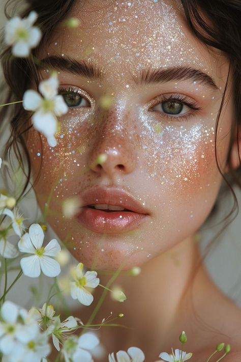 Fairy Glitter & Floral Magic🌸🧚‍♀️ Garden Party Makeup, Fairy Core Makeup, Faerie Makeup, Fairy Eye Makeup, Fairy Halloween Makeup, Glamour Magick, Labyrinth Ball, Fairy Make-up, Fairy Eyes