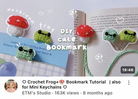 Crochet Frog Bookmark, Crochet Animal Bookmarks, Frog Bookmark, Mini Keychains, Frog And Mushroom, Animal Bookmarks, Bookmark Tutorial, Bookmark Crochet, Crochet Store