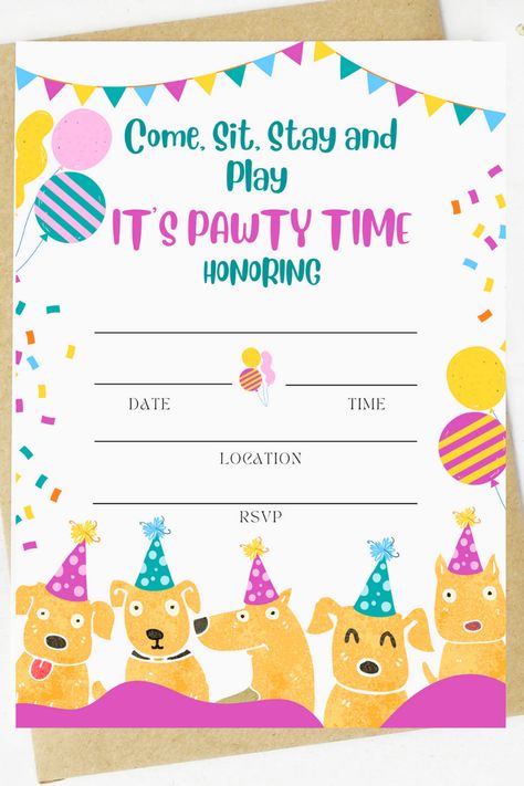 Pawty Dog Party Invitations, Dog Themed Party, Dog Party Invitations, Puppy Invitations, Birthday Party Invitations Free, Dog Themed Parties, Classroom Wall Decor, Free Printable Birthday Invitations, Dog Birthday Party