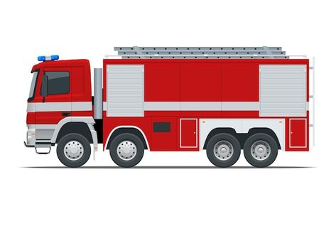 Vector red fire truck, vehicle of emerge... | Premium Vector #Freepik #vector #fire-truck #fire-engine #fire-car #fire-department Funny Photoshop, Fire Engine, Fire Truck, Red Fire, A White Background, Vector Photo, Fire Trucks, Side View, Design Element