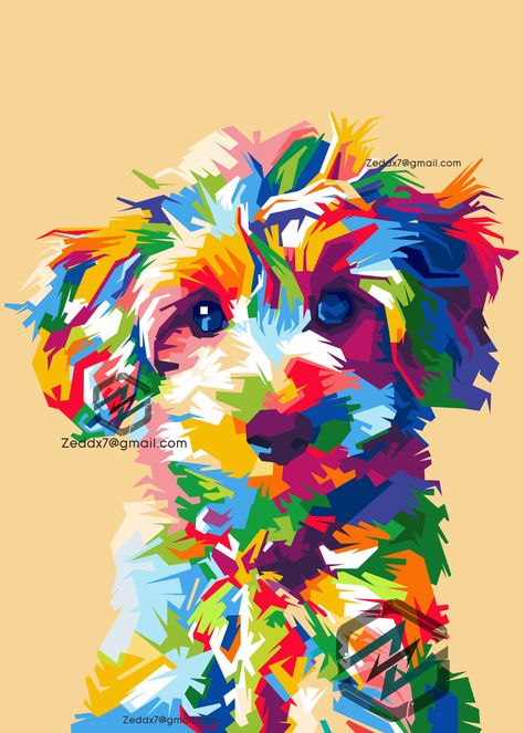 Wpap Art Animal, Dog Painting Pop Art, Colorful Dog Art, Pop Art Pictures, Colorful Animal Paintings, Maltipoo Dog, Dog Portraits Painting, Abstract Pop Art, Maltese Poodle