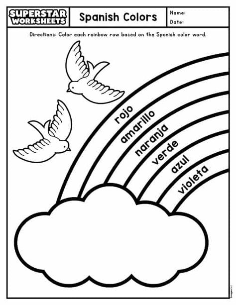 Spanish Grammar Worksheets, Spanish Colors Worksheet, Elementary Spanish Worksheets, Superstar Worksheets, Spanish Printables, Spanish Colors, Color Flashcards, Spanish Worksheets, Elementary Spanish