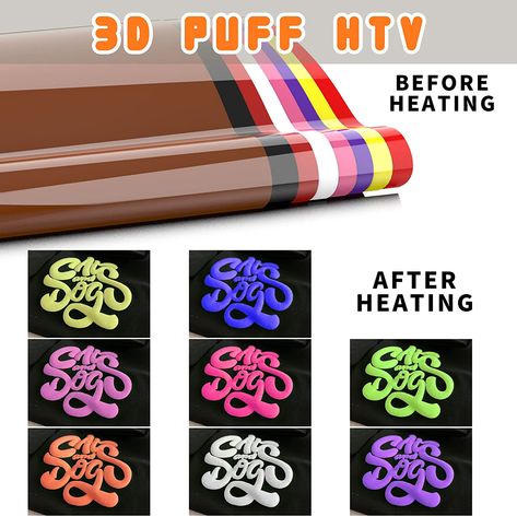 SUNSHNO 3D Puff Heat Transfer Vinyl - 12'' x 10'' inch Puffy HTV 8 Sheets Iron on Vinyl Heat Transfer for Heat Press DIY T Shirt Bags Clothes Pillow Textile Fabric(8 Sheets Assorted Color) Brand: SUNSHNO Cricut Essentials, T Shirt Bags, Htv Ideas, Shirt Bags, Printable Heat Transfer Vinyl, Diy T Shirt, Vinyl Heat Transfer, Tshirt Bag, Iron On Vinyl