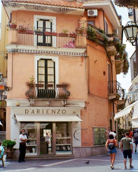 The small town of Taormina on the east coast of Sicily, near Messina. Beaches In Europe, European Summer Vacation, Messina Sicily, Taormina Italy, Italy Trip Planning, Palermo Italy, Taormina Sicily, Good Coffee, Mediterranean Cruise