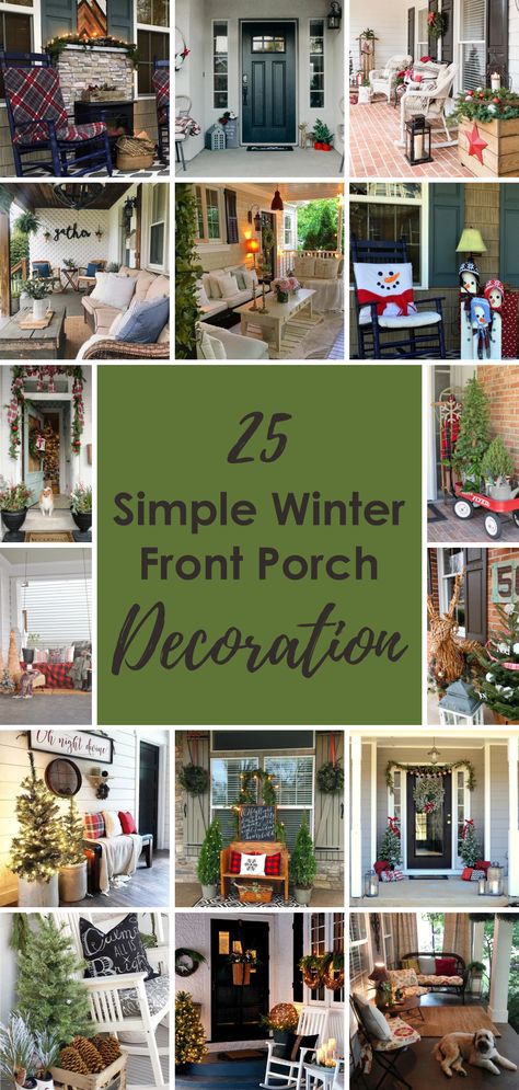 25 Simple Winter Front Porch Decoration - Matchness.com Outdoor January Decorations, Winter Entryway Decor Front Porches, Cozy Winter Porch Ideas, Winter Outdoor Bench Decor, Winter Decor Front Porch Non Christmas, Christmas Porch Chair Decor, Non Christmas Winter Decor Front Porches, Winter Porch Ideas After Christmas, Winter Decor Outside