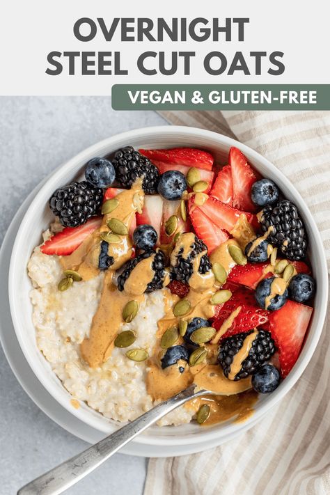 Overnight Steel Cut Oats, Steel Cut Oats Overnight, Recipe Oatmeal, Steel Cut Oats Recipe, 30 Minute Meals Easy, Vegan Breakfast Easy, Healthy Vegan Breakfast, Healthy Plant Based Recipes, Steel Cut Oats