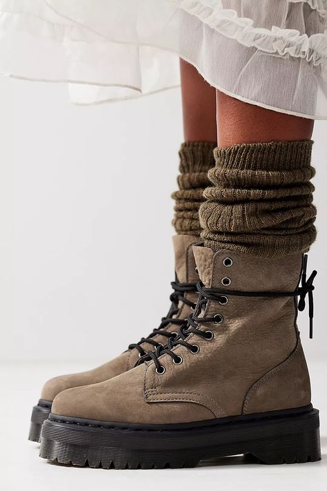 Dr. Martens Jadon Lace-Up Boots | Free People Jadon Boots, Dr Martens Jadon, Funny Outfits, Grey Outfit, Professional Attire, Silver Shoes, Jewelry Outfit, Chunky Platform, Goodyear Welt