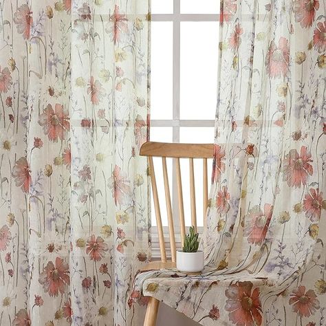 Amazon.com: OWENIE Crushed Sheer Curtains 84 Inch Length 2 Panels Set, Sheer Floral Curtains Printed Drapes on Sheers for Living Room, Rod Pocket Light Filtering Window Sheers (2 Panels, 42" x 84") : Home & Kitchen Semi Sheer Curtains, Vaulted Ceiling Living Room, Tension Rods, Small Window Curtains, Window Sheers, Small Window, Farmhouse Curtains, Sheer Curtain Panels, Green Curtains