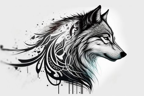 Wolf Tattoo Sketch, Woodland Tattoo, Unique Animal Tattoos, Positivity Tattoo, Phoenix Tattoo Feminine, Wanderlust Tattoo, Wing Tattoo Designs, Wolf Artwork, Tiki Art