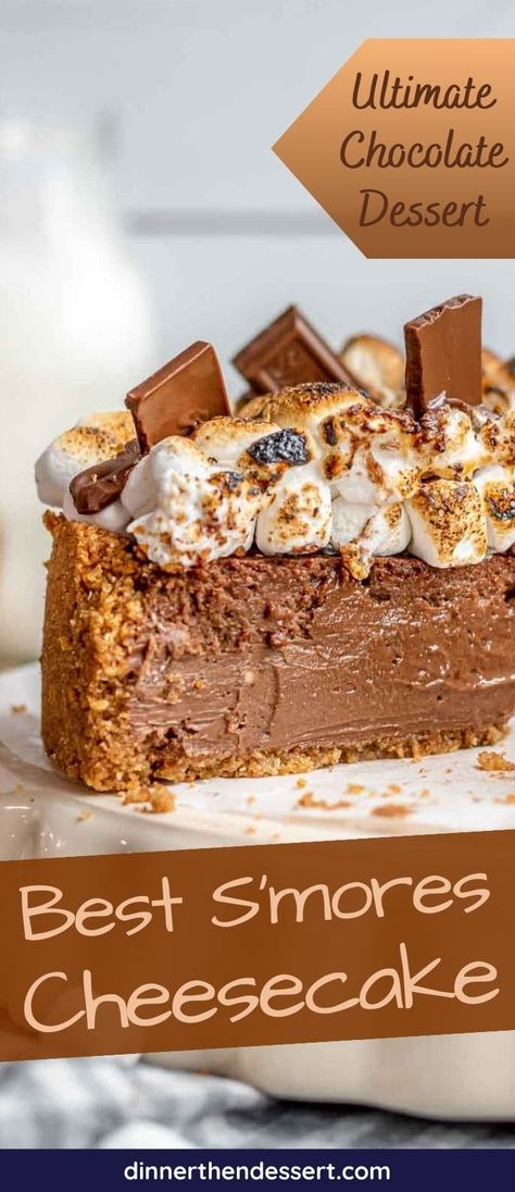 Smores Cheesecake Recipe, Smores Cake Recipe, Smores Cheesecake, Baked Smores, Chocolate Smores, Creamy Chocolate Cheesecake, Smores Cake, Cracker Crust, Cheesecake Desserts