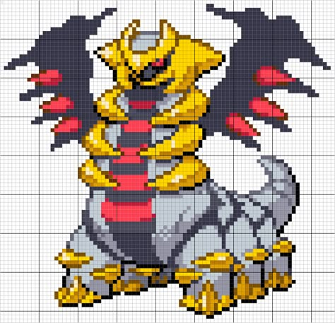 Giratina Pokemon Pixel Art Pattern Legendary Pokemon Pixel Art, Pokemon Perler Bead Patterns, Grille Pixel Art, Pokemon Solgaleo, Latios Pokemon, Perler Bead Pokemon Patterns, Pokemon Pixel Art, Giratina Pokemon, Art Pokémon