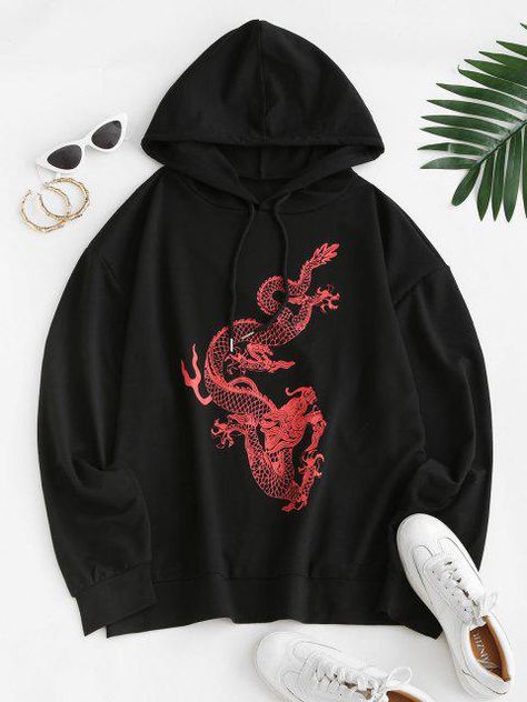 Dragon Graphic, Boyfriend Hoodie, Loose Hoodie, Dragon Print, Cute Sweatshirts, Style Hoodie, Mini Dress Casual, Hoodies For Sale, Online Clothing Stores