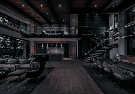 Mafia Room Aesthetic, All Black House Interiors, Mafia House Aesthetic, Mansion Living Room, Mansion Living, Dark House, Black Living Room, Dark Home, Modern Mansion