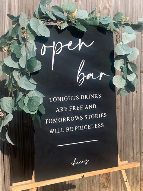 Bar Wedding Decorations, Wedding Buffet Signs, Wedding Signs Bar, Open Bar Sign Wedding, Open Bar Wedding Ideas, Winter Wedding Welcome Sign, Open Bar Ideas, Wedding Bar Decorations, Anchor Decorations