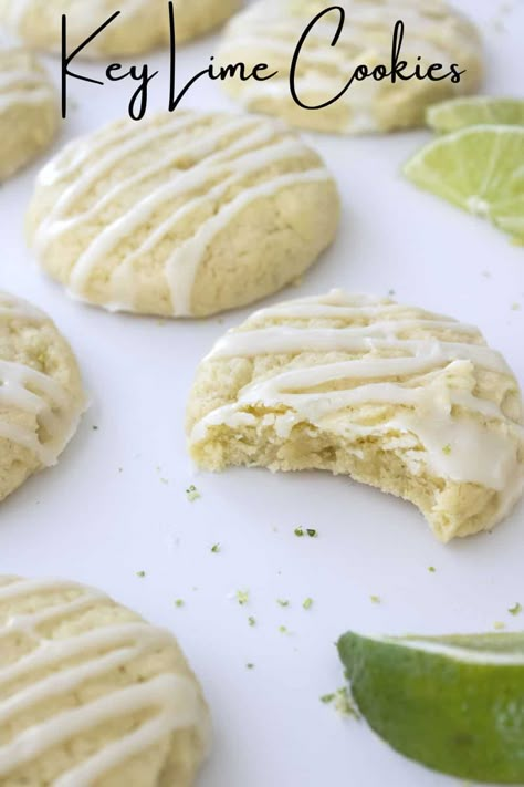 These Key Lime Cookies are SO yummy!! Full of flavor and so soft and chewy, they are the perfect bright fun cookie! Vegan Key Lime Cookies, Key Lime Crumble Cookie Copycat Recipe, Lemon Lime Cookies, Key Lime Sugar Cookies, Fun Cookie Flavors, Summer Cookie Flavors, Lime Cookies Recipes, Key Lime Cookies Recipe, Key Lime Cookie Recipe