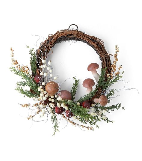 Outdoor Wreaths Fall, Christmas Card Wreaths, Antler Door Hanger, Wreaths With Mushrooms, Trending Fall Wreaths, Small Fall Wreaths, Late Summer Wreath, Easy Christmas Wreaths To Make, Mushroom Wreath Diy