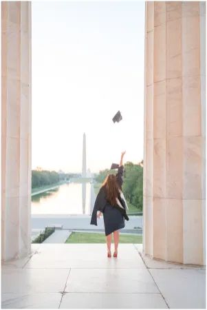 Washington Dc Graduation Pictures, Dc Graduation Pictures, Georgetown Graduation, Masters Pictures, Graduation Shoot Ideas, Mall Ideas, Washington Dc Photography, Grad Portraits, Campaign Photoshoot