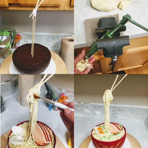 How to make a Ramen cake... Blog post coming soon!❤️🥰🎂 Ramen Noodle Cake, Ramen Cake, Noodle Cake, Illusion Cakes, Gravity Cakes, Baked Items, Bakery Cupcakes, Cake Structure, Gravity Cake