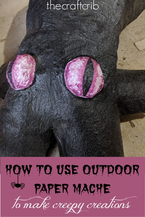 Diy Outdoor Paper Mache, Waterproof Paper Mache Recipe, How To Make Paper Mache Waterproof, Making Halloween Props, Paper Mache Outdoor Garden Art, Diy Halloween Sculptures, Concrete Paper Mache, Make Paper Mache, Paper Mache For Outdoors