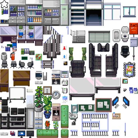 Tilesets FSM RM2K3 para VX/Ace: Set Escritorio by milkian Rpg Maker Mv Tilesets, Rpg Maker Tileset, 8bit Aesthetic, Pixel Objects, Blood Cake, Pixel Map, Rpg Maker Vx, Pixel Game, Pixel Art Background