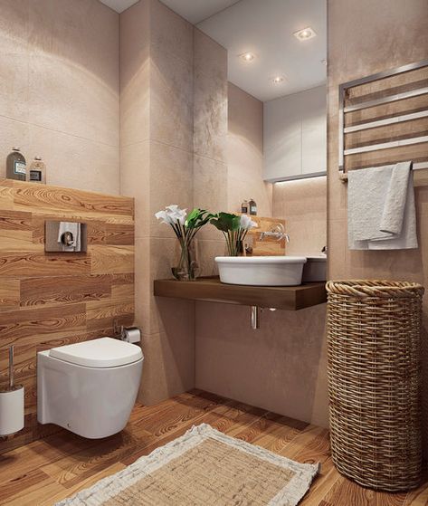 9 kleine Badezimmer, die du sehen solltest, bevor du deins renovierst | homify Latest Bathroom Designs, Very Small Bathroom, Latest Bathroom, Remodel Bathroom, Wood Cover, Small Bathroom Decor, Ideas Bathroom, Small Bathroom Remodel, White Bathroom