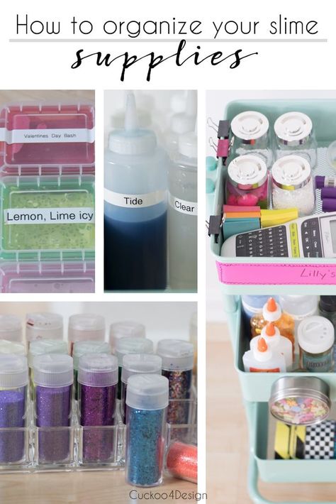 How to organize your slime supplies via @jakonya | making slime | organizing your slime concoctions | organizing your slime supplies | organizing glitter | organizing craft supplies | craft cart | slime cart | how to not make a mess with slime Slime Station Organization, Slime Making Station, Slime Storage Organization, Slime Station Ideas, Slime Organization Ideas, Slime Table, Slime Station, Slime Storage, Slime Lab