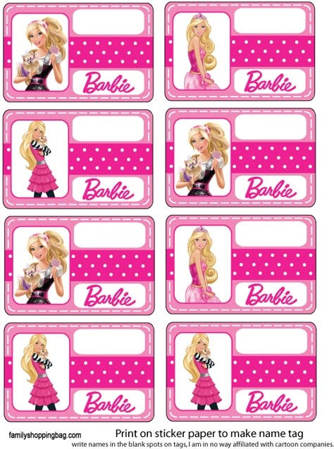 Name Tag Barbie Name Tag, Barbie Invitations, Notebook Labels, Name Tag For School, Printable Tags Template, Name Tag Templates, Name Tag Design, Barbie Theme Party, Free Barbie