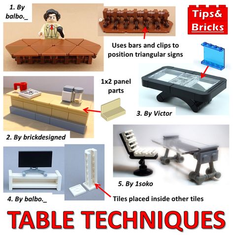 Lego Building Techniques, Lego House Ideas Furniture, Lego Furniture Ideas, Lego Diy Projects, Discussion Table, Table Lego, Lego Tree, Lego House Ideas, Lego Village